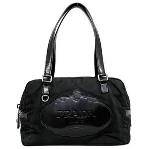 Prada Mini Boston Bag Handbag Leather Black Silver